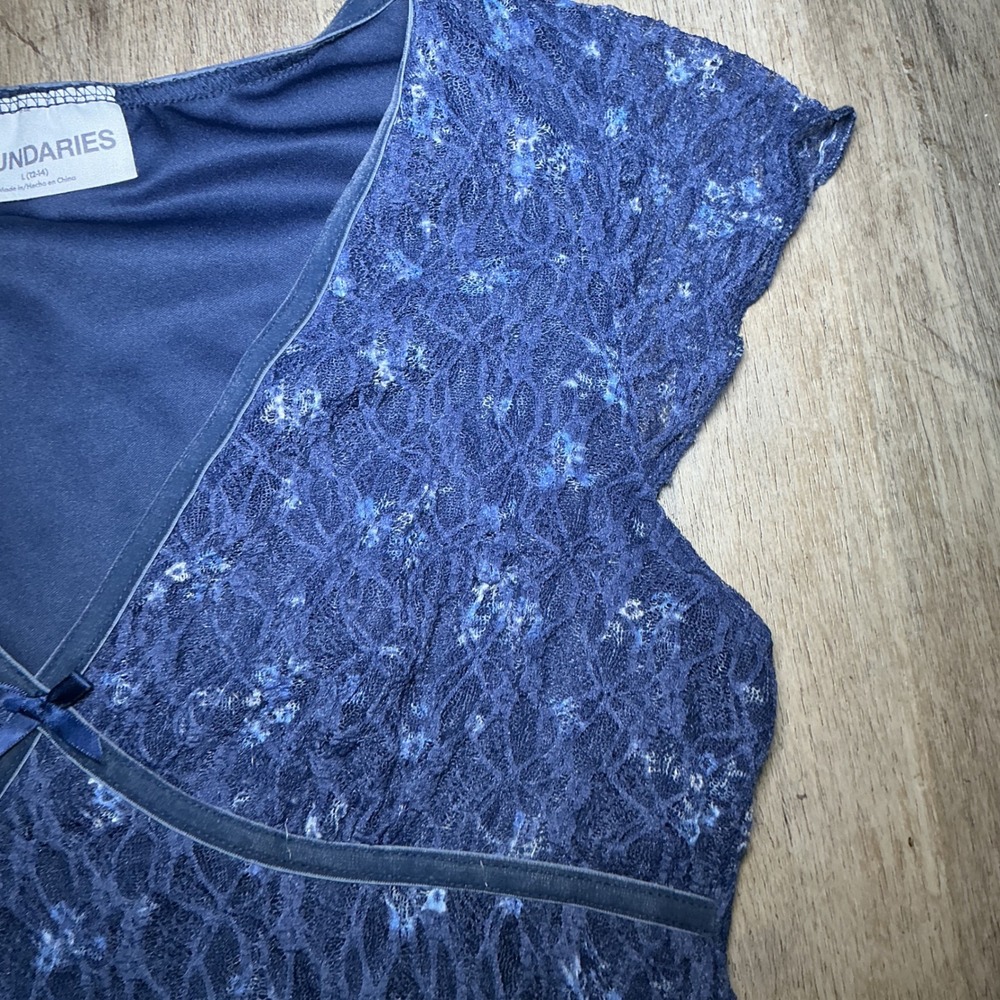 No Boundaries Floral Lace Mini Dress Size L Blue Vintage - Picture 4 of 5
